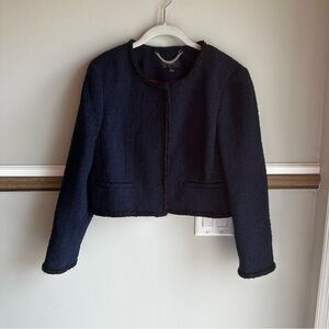 J Crew Louisa Lady maritime tweed cropped jacket BJ987 Navy Blue​​